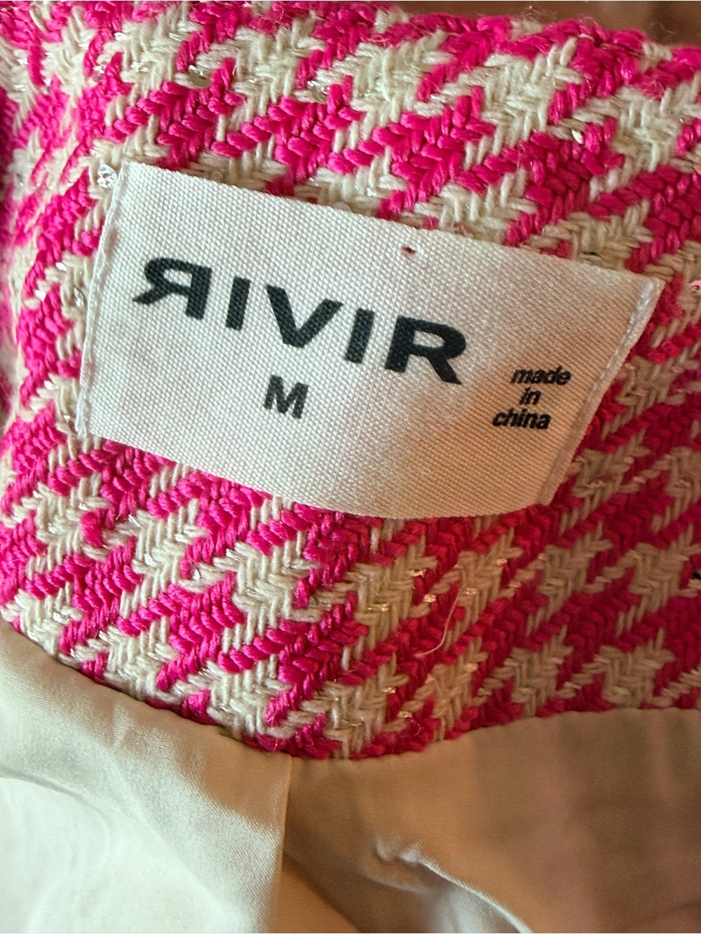Rivir 2pc Pink/White Houndstooth Tweed Crop Blazer and Short Set - Picture 14 of 15